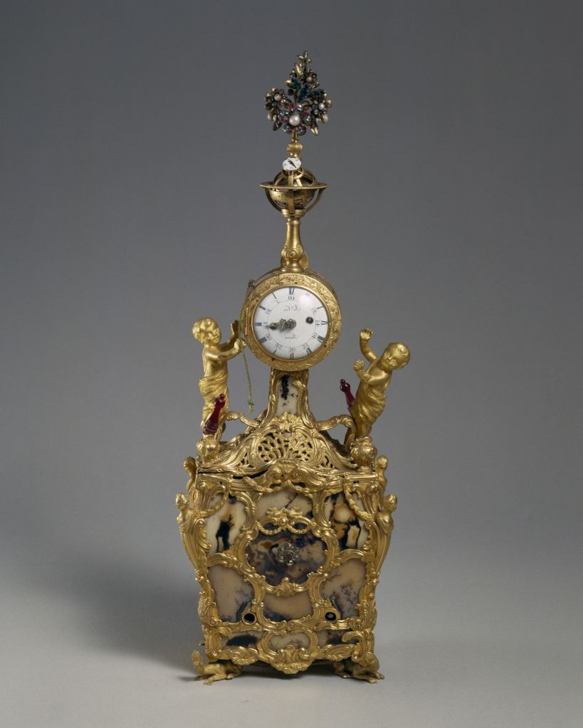 铜镀金镶玛瑙座表(全形1)